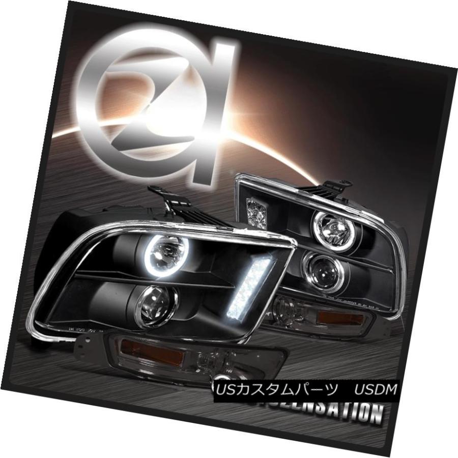 ヘッドライト 2005-2009 Ford Mustang Black Halo LEDプロジェクターヘッドライト+スモーキー \u003c/ wbr
