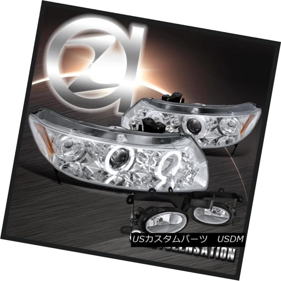 ヘッドライト フィット06-08 Honda Civic 2drクロームハロープロジェクターLEDヘッドライト+ブーム  /フ