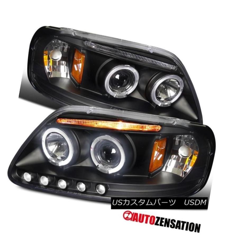 ヘッドライト LED DRLハロープロジェクターヘッドライトブラックfor 97-03 Ford F150 / 97-02遠征 LED DRL Hal