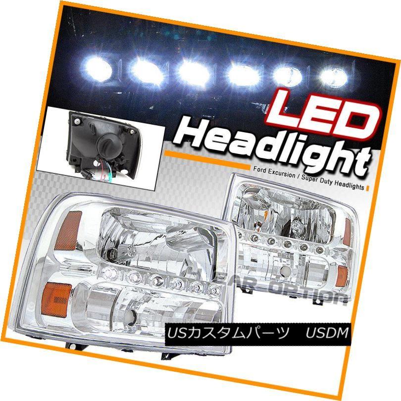 ヘッドライト キセノン99-04 F250 F350エクスカーションクロムLEDヘッドライトに適合 Fits Xenon 99-04 F250 F35の画像