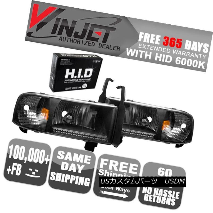 ヘッドライト フィット94-02ダッジラム1500 2500 3500 6000KキセノンHIDヘッドライトブラッククリアランプ Fits 94-02