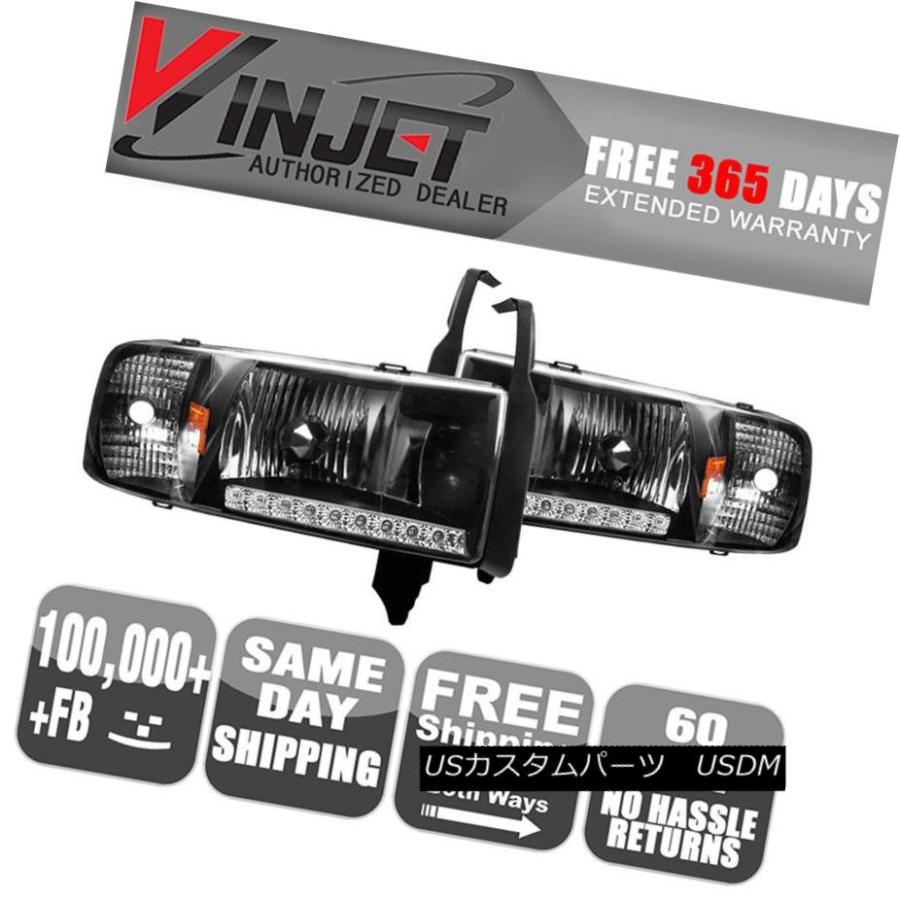 ヘッドライト フィット94-02ドッジラム1500 2500 3500 LED DRLヘッドライトブラッククリアランプライト Fits 94-02 D