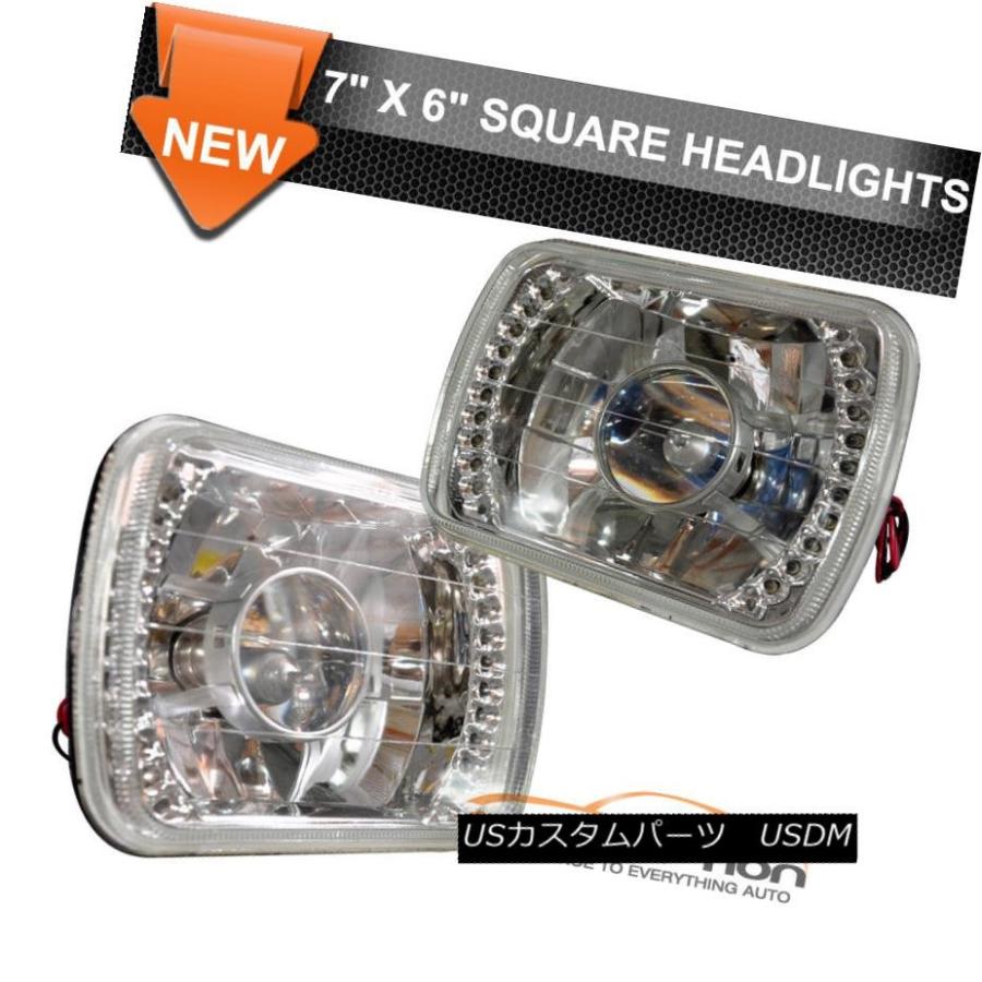 ヘッドライト フィット7×6インチH4バルブクリスタルクリアLEDプロジェクターヘッドライトヘッドランプペア Fits 7X6 Inch H4 Bul