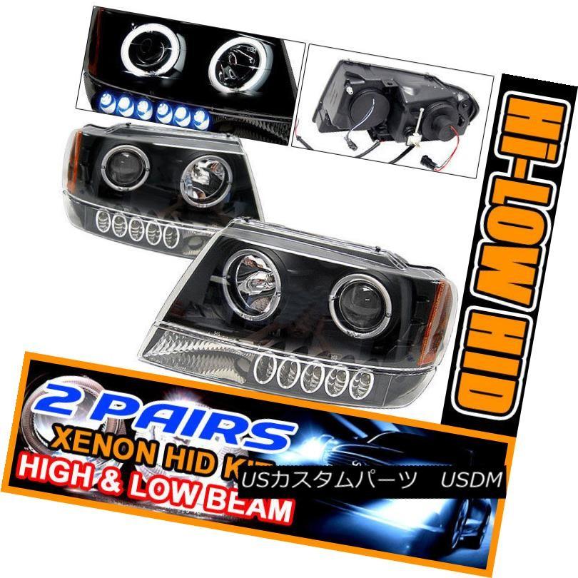 ヘッドライト フィット2セットHID 99-04チェロキーハロープロジェクターヘッドライトブラック Fits 2 Set HID 99-04 Cher