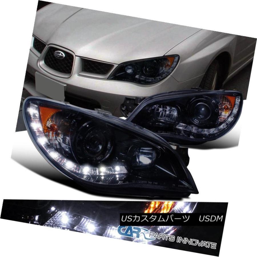 ヘッドライト Glossy Black Fit Subaru 06-07インプレッサWRX Tinted LED DRLプロジェクターヘッドライト G