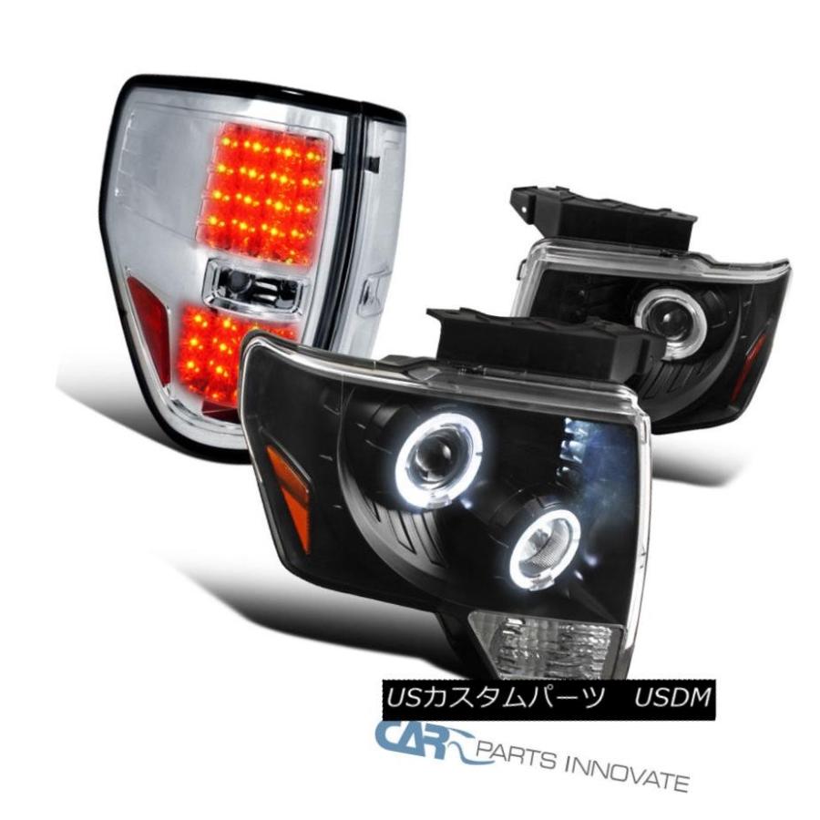 ヘッドライト 09-14 Ford F150 F-150ブラックHalo LEDプロジェクターヘッドライト+ Cle   ar
