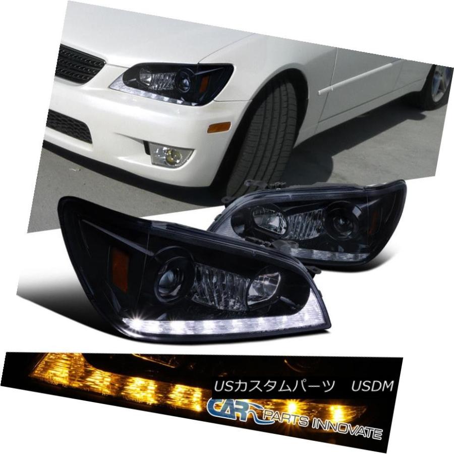 ヘッドライト 01-05 Lexus IS300光沢のある黒色LED DRL +信号ストリッププロジェクターヘッドライトランプ 01-05 Lexus