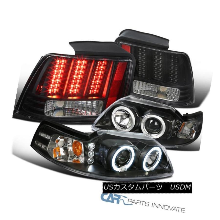 前照灯 99-04ムスタングブラックハロープロジェクターヘッドライト+ LEDシーケンシャルテールブレーキライト 99-04 Mustang B その他ライト-自動車-ライト、レンズ