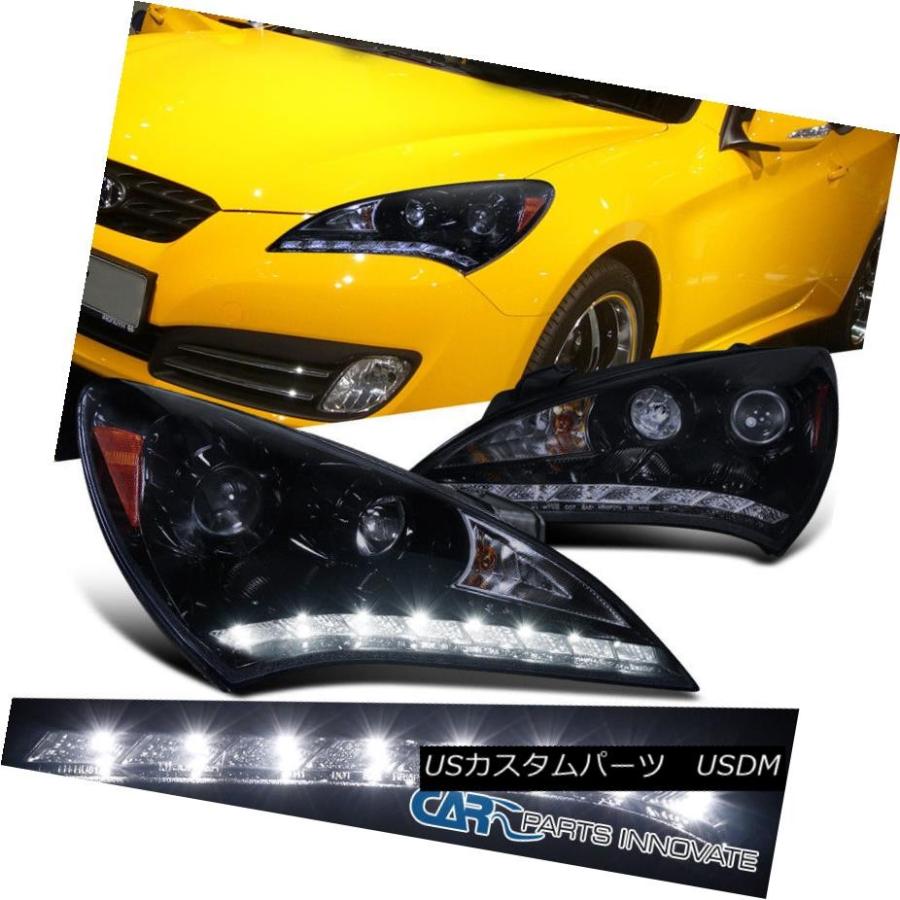 ヘッドライト Glossy Black Fit 10-12 Hyundai Genesis Coupe SMD LEDプロジェクターヘッドライト Gl