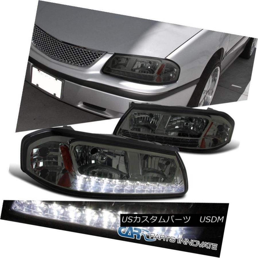 ヘッドライト 00-05シボレーインパラLSベースの煙レンズLED DRLヘッドライト着色ヘッドランプペア 00-05 Chevy Impala LS