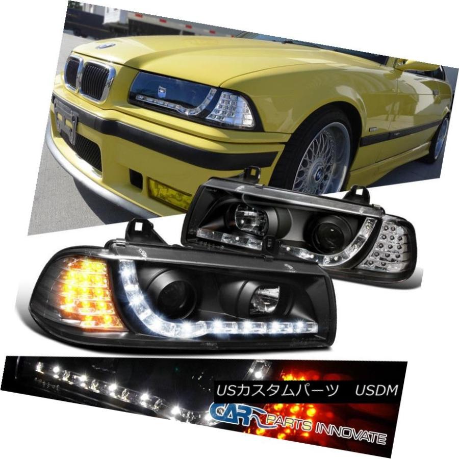 前照灯 BMW 92-98 E36 325i 323i 2DrプロジェクターヘッドライトブラックLED照明ランプ付 BMW 92-98 E36 32 その他ライト-ライト、レンズ