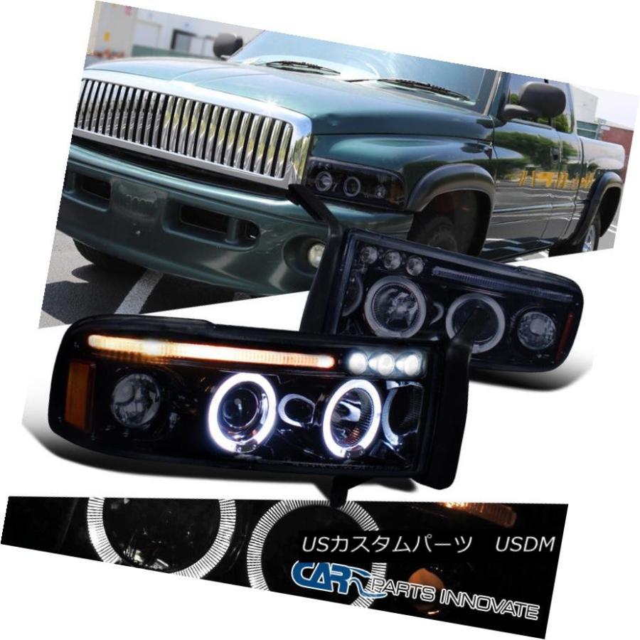 ヘッドライト Glossy Black 94-01 Dodge Ram 1500 2500 3500 Smoke LEDプロジェクターヘッドライトラン