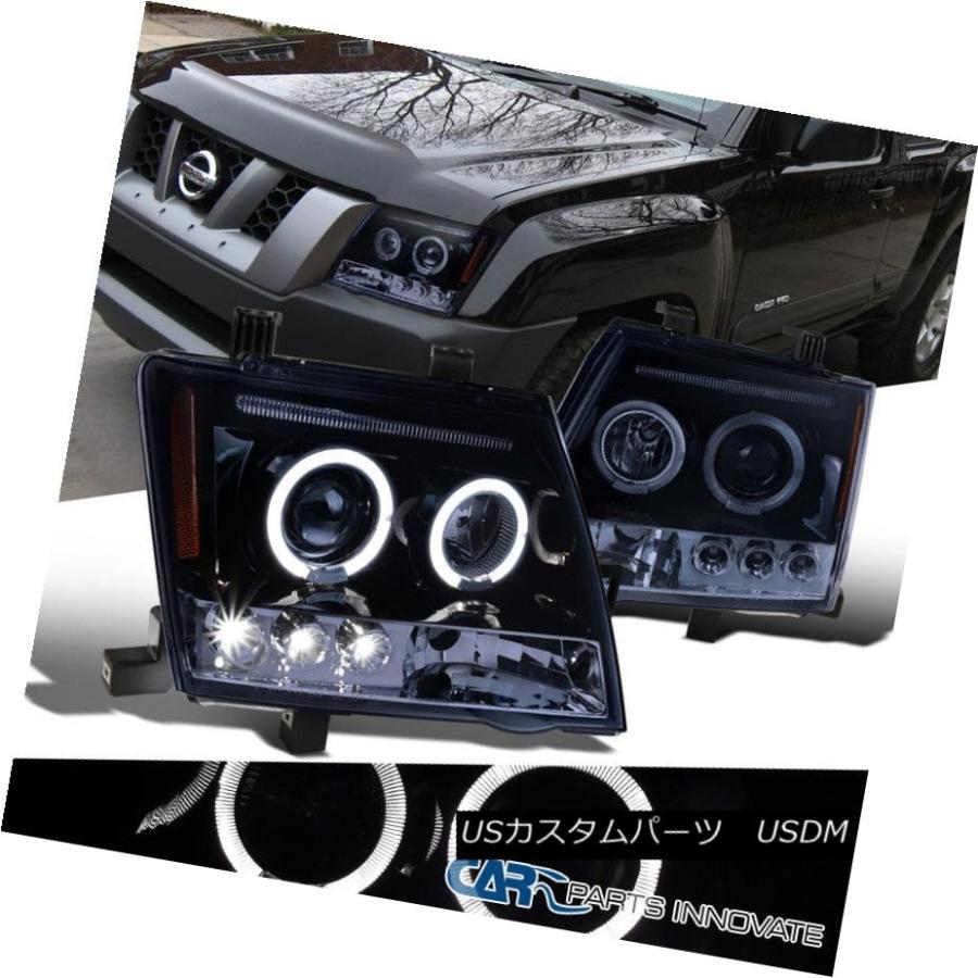ヘッドライト 05-12 Nissan Xterra Glossy Black Halo LEDトレンチ付き煙プロジェクタヘッドライト For 05-