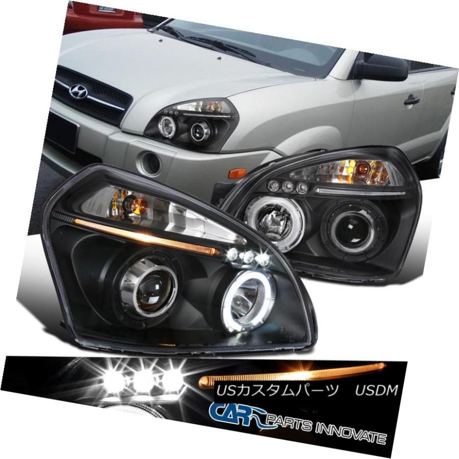 ヘッドライト 2005-2009ツーソン交換用LEDハロープロジェクターヘッドライトヘッドランプブラック For 2005-2009 Tucson R