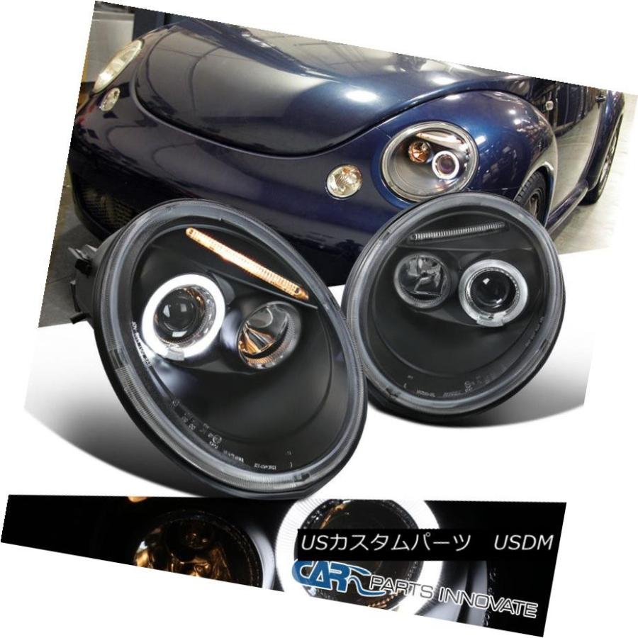 ヘッドライト VW 98-05用ビートルハロープロジェクターLEDヘッドライトヘッドランプブラック左+右 For VW 98-05 Beetle Ha