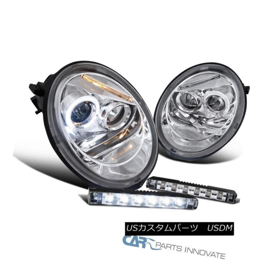 前照灯 VW 98-05用ビートルクリアハロープロジェクターヘッドライト+掏摸 m 6-LEDフォグバンパーランプ For VW 98
