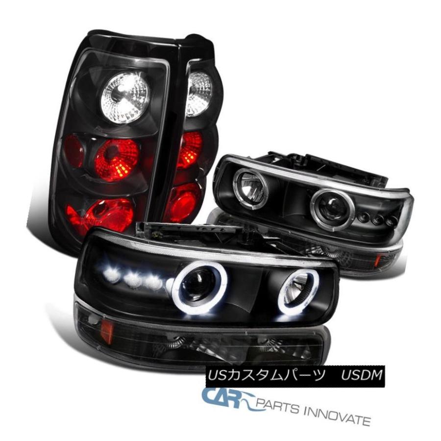 前照灯 99-02 Silverado Black Halo LEDプロジェクターヘッドバンパーライト+テールブレーキランプ 99-02 Sil