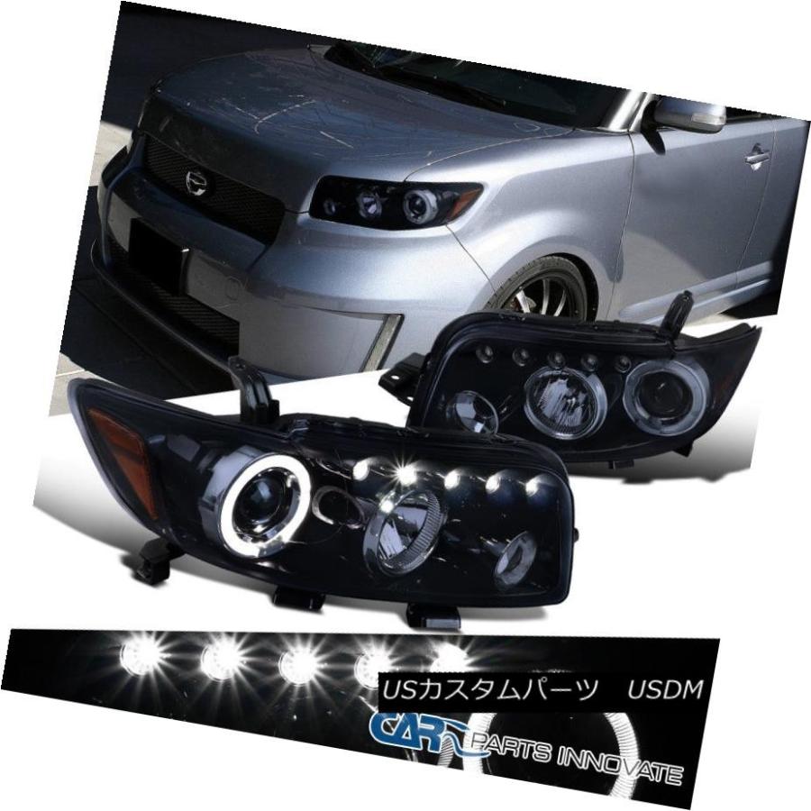 ヘッドライト Scion 08-10 xB LED Halo Glossyブラックプロジェクターヘッドライトスモークヘッドランプペア Scion 08
