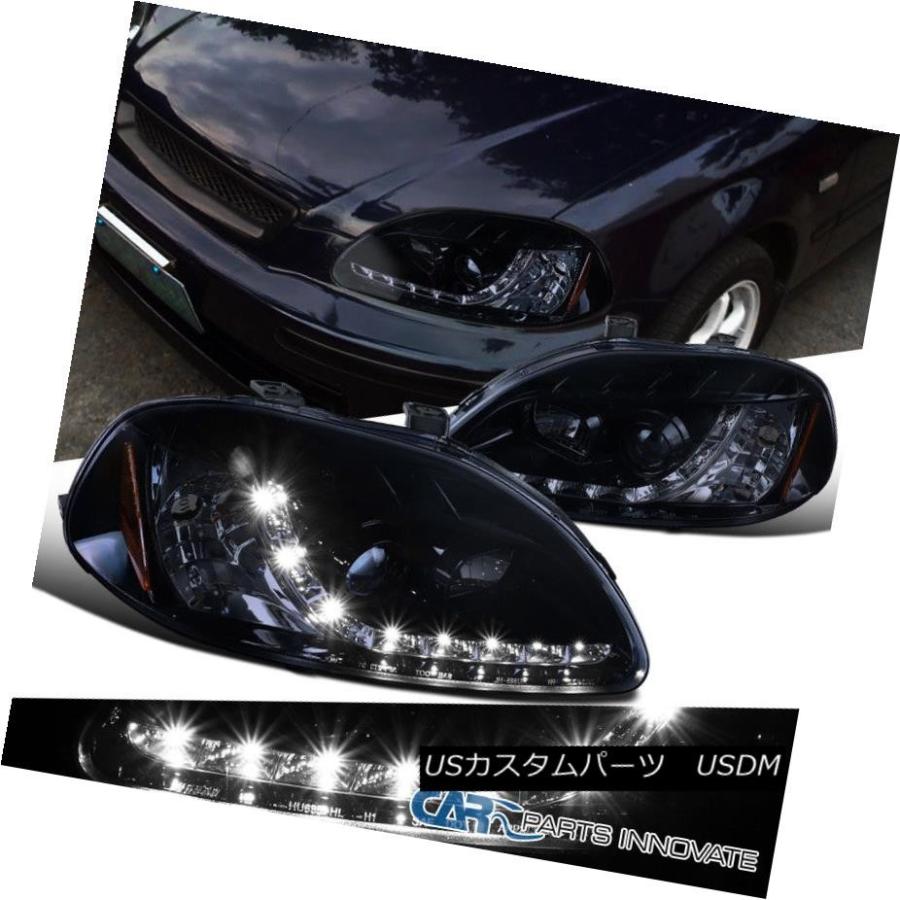 ヘッドライト フィット96-98ホンダシビック2/3 / 4Dr光沢ブラックR8 DRLプロジェクターヘッドライトヘッドランプ Fit 96-98 H