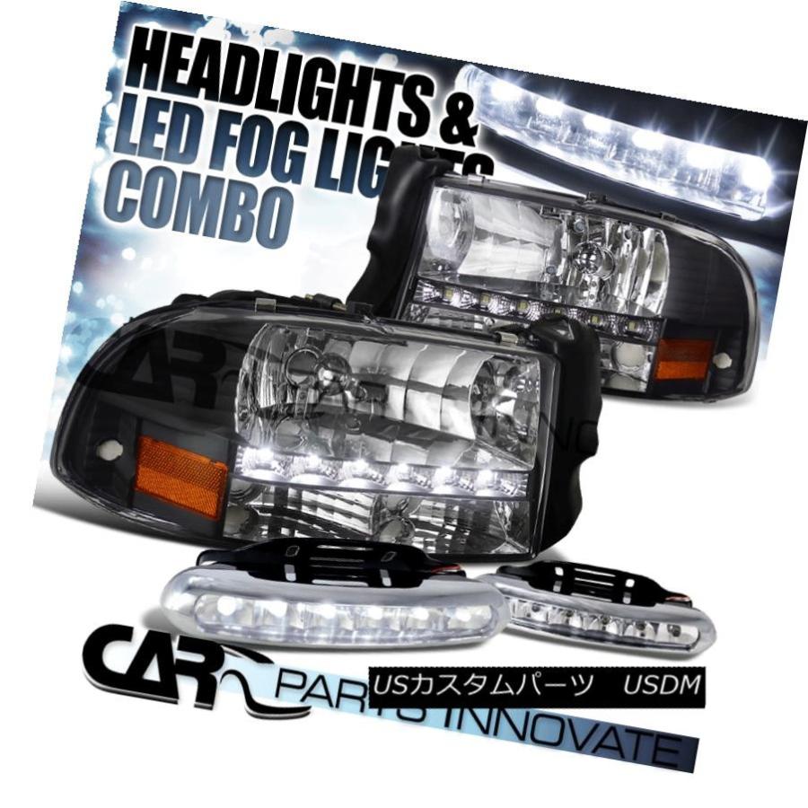 ヘッドライト 97-04ダッジダコタデュランゴクリスタルブラックSMD LEDヘッドライト+ LEDフォグバンパーDRL 97-04 Dodge Da