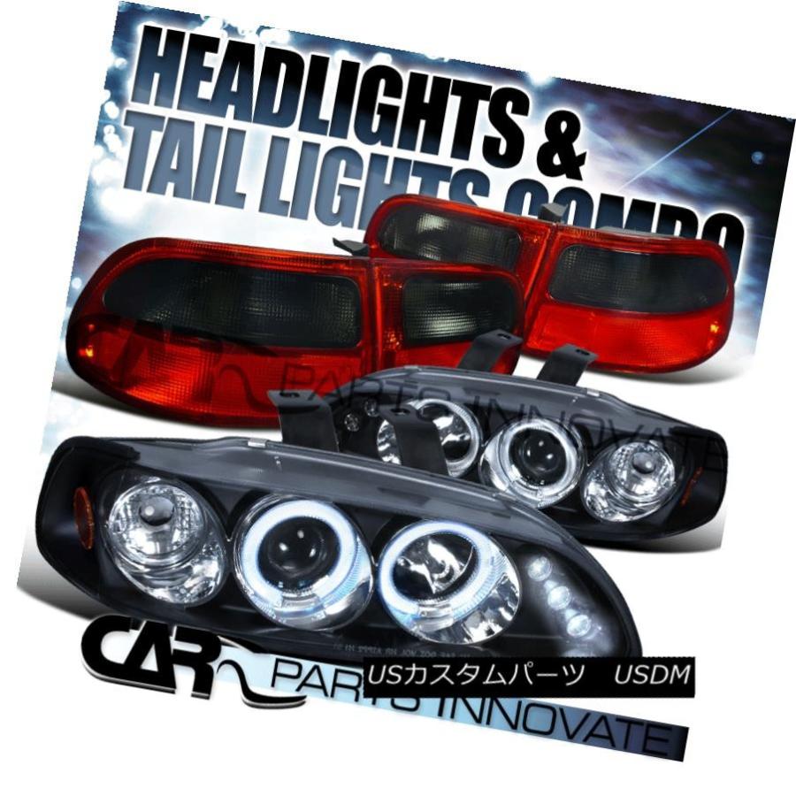 ヘッドライト フィット92-95シビック3DrブラックハローLEDプロジェクターヘッドライト+レッド煙テールランプ Fit 92-95 Civic 3