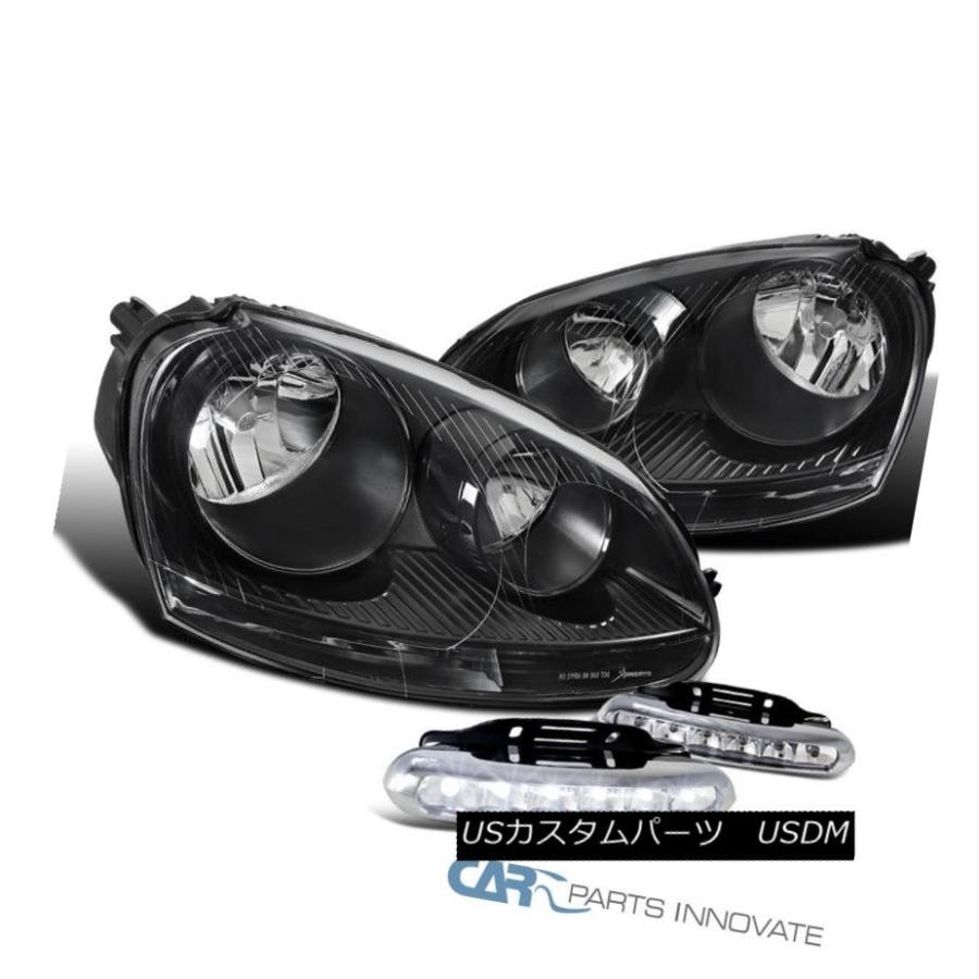 ヘッドライト VW 05-10ゴルフMk5ジェッタラビットブラックヘッドライト+ 600   0K 6-LED DRLフォグラ