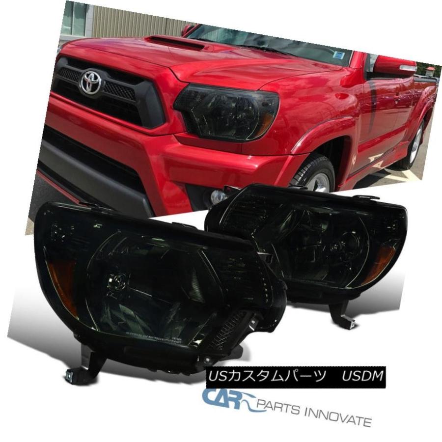 ヘッドライト トヨタの場合12-15タコマ交換用煙レンズヘッドライト着色ヘッドランプペア For Toyota 12-15 Tacoma Replac