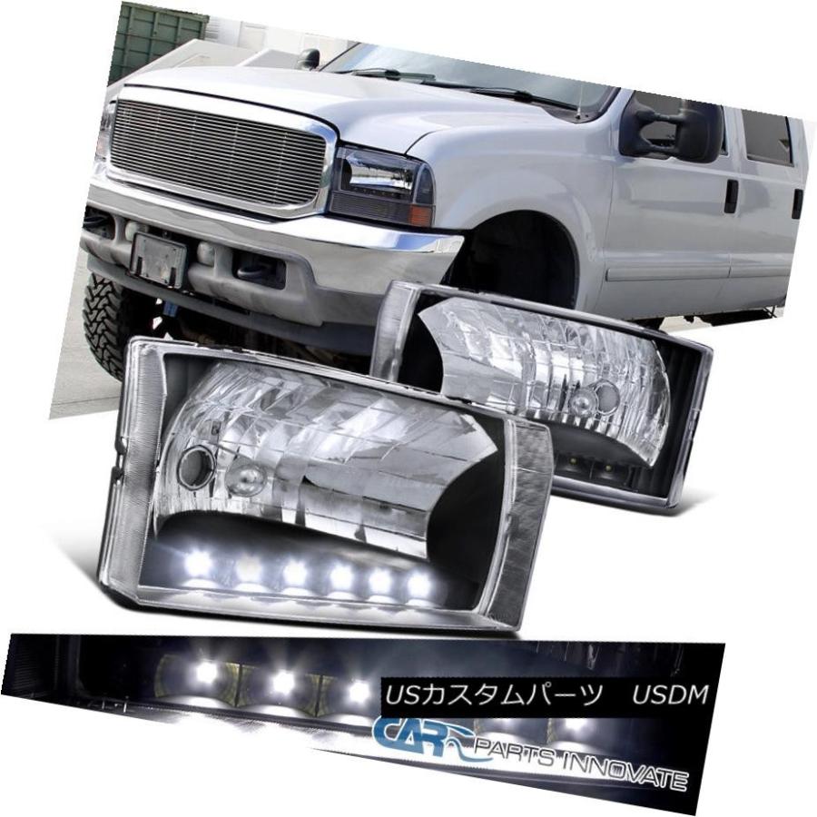 ヘッドライト フォード99-04 F250 F350 F450 F550 00-04エクスカーションブラックSMD LED DRLヘッドライトペア F
