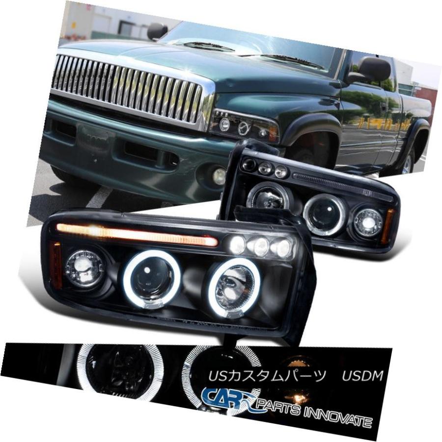 ヘッドライト ドッジ94-01ラム1500 2500 3500 LEDハロープロジェクターヘッドライトランプブラックペア Dodge 94-01 Ra
