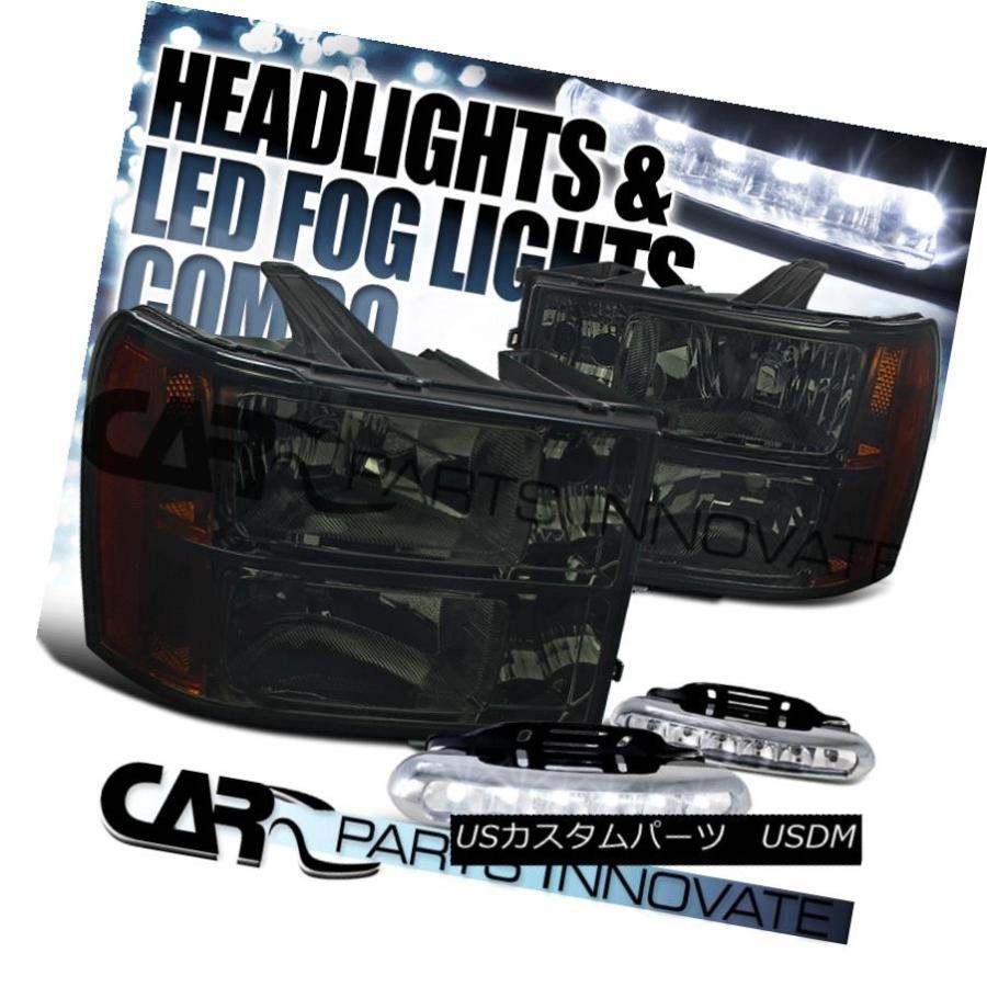 ヘッドライト 2007-2013 GMC Sierraアンバー煙の交換ヘッドライト+ LEDフォグバンパーDRL 2007-2013 GMC Sier