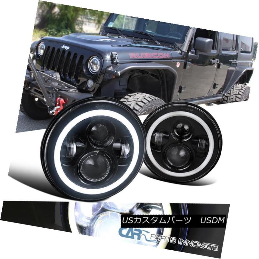 ヘッドライト 2xブラック7 \"ラウンド45WクリーLED Halo DRLプロジェクターヘッドライトジープハマー用 2x Black 7\"" Roun"