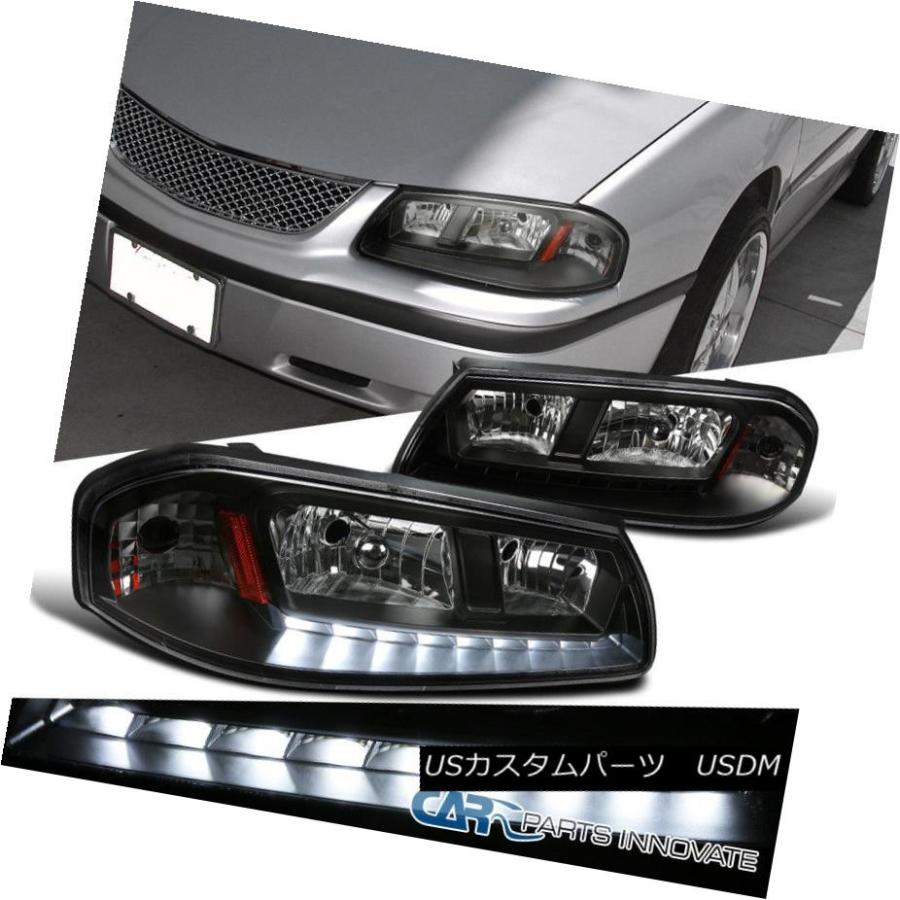 ヘッドライト 00-05シボレーインパラ交換用ブラッククリアLED DRLヘッドライト信号ランプペア 00-05 Chevy Impala Repla