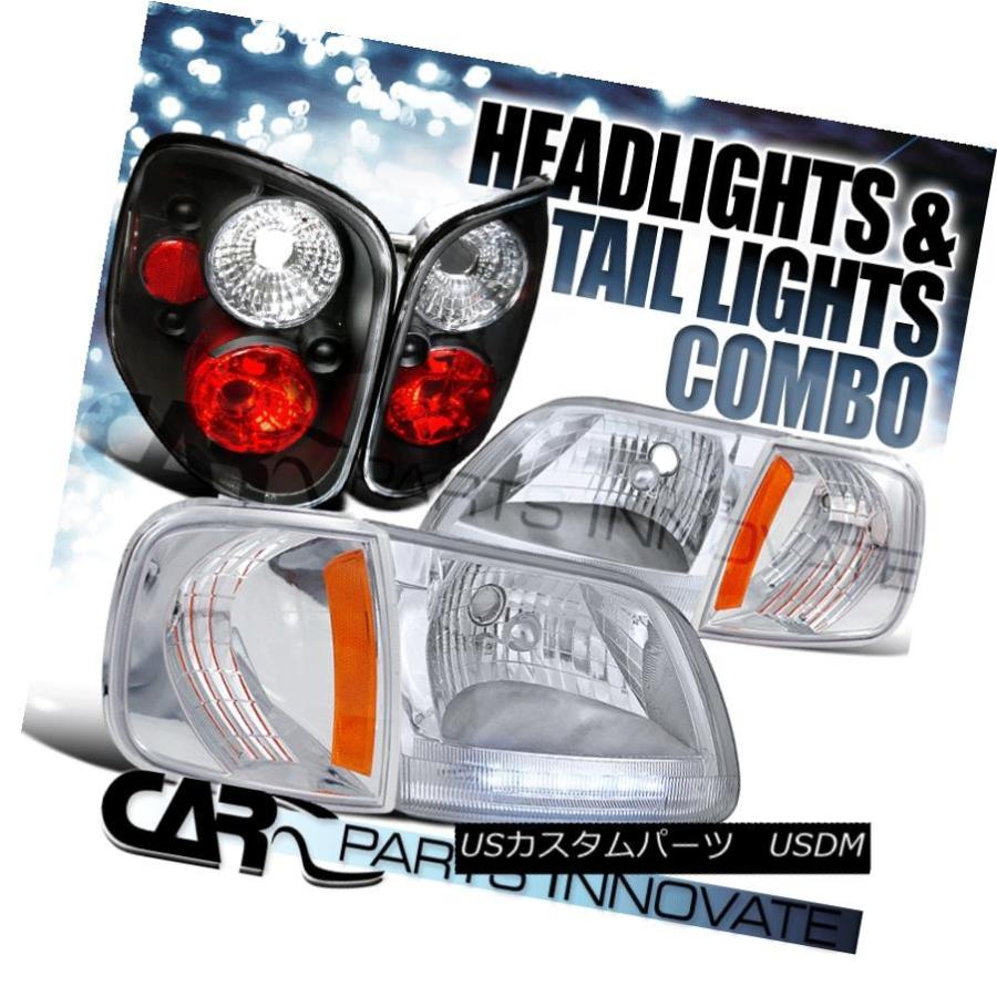 ヘッドライト 97-00 Ford F150 FlaresideクロームLED DRLヘッドライト+ Cor  nerランプ+ブラックテール