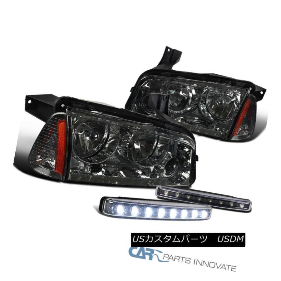 ヘッドライト ドッジ06-10充電器の煙のヘッドライト+コーナーランプ+ブラック8 LED DRLフォグライト Dodge 06-10 Charger