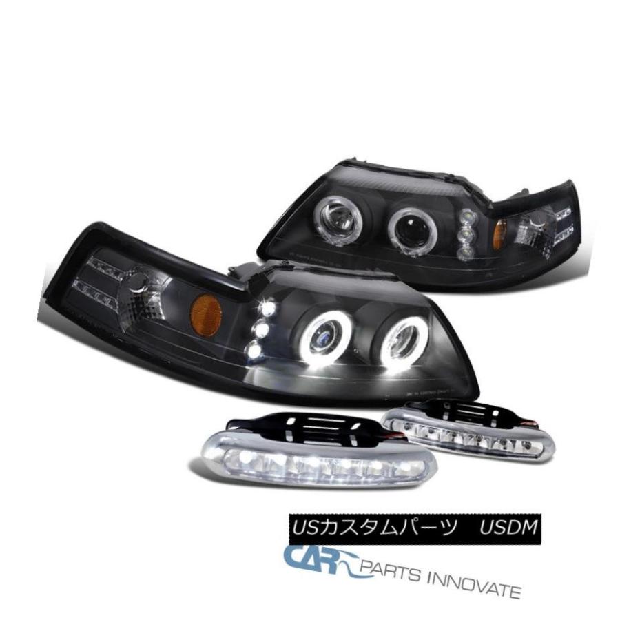 ヘッドライト 99-04 Ford Mustangブラックハロープロジェクターヘッドライト+ Cle   ar LEDフォグバ