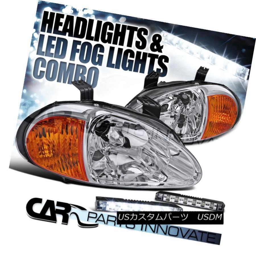 前照灯 93-97ホンダ・デル・ソル用JDM取り替えっこクリスタルクリアヘッドライト+ 6-L   ED Fog DRL For ライト、レンズ-車、バイク、自転車
