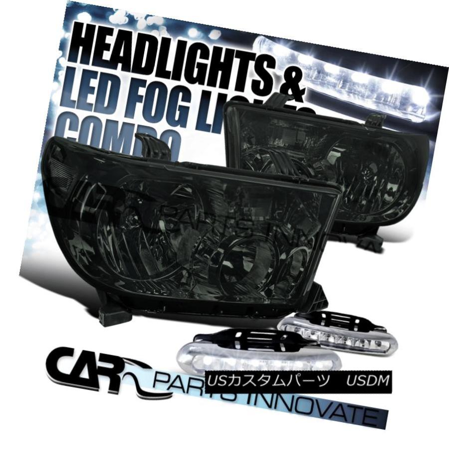 前照灯 07-13トヨタトンドラ08-14セコイアクリアスモークヘッドライト+ LEDフォグバンパーDRL For 07-13 Toyota T 自動車-その他ライト