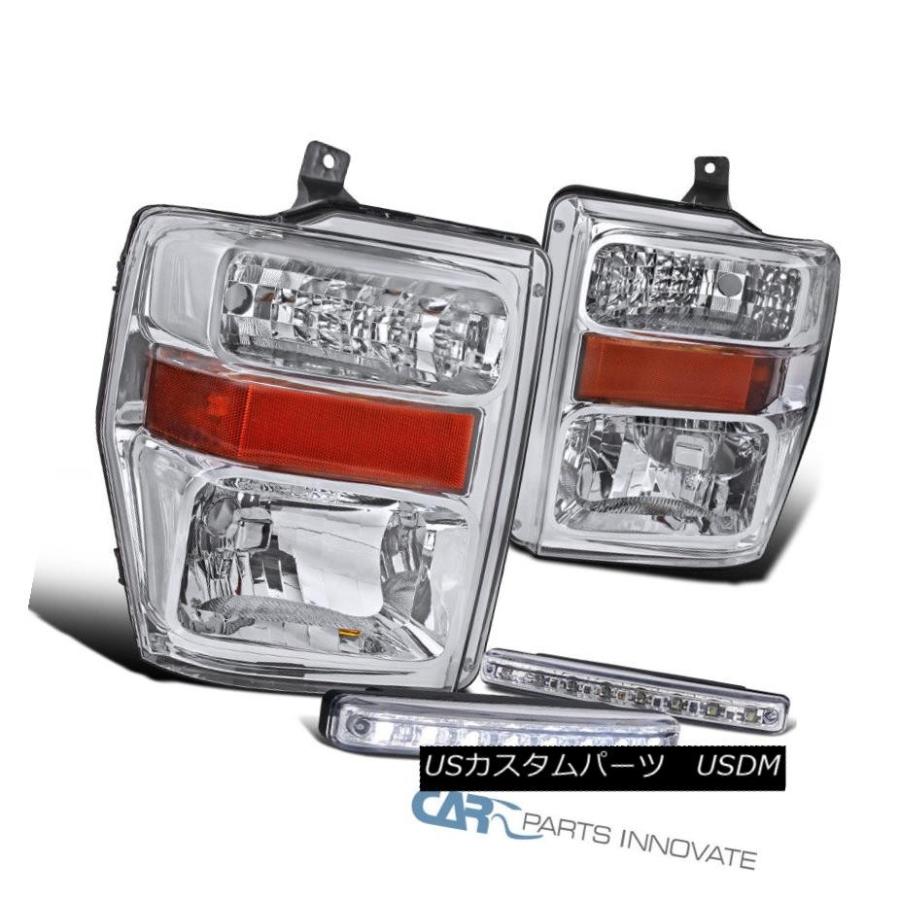 ヘッドライト 08-10 Ford F250 F350 F450ピックアップクロームヘッドライト+ 8-L   ED DRLフ
