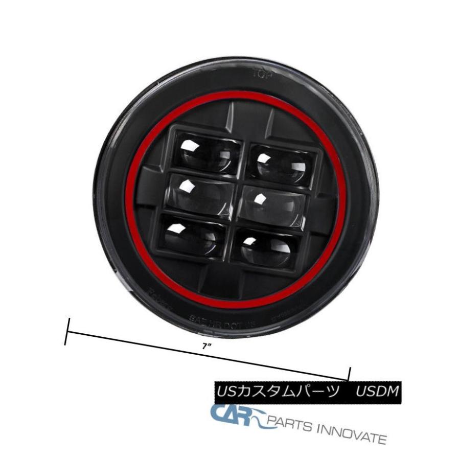 ヘッドライト 2PC 7 \"ラウンドブラックホワイトLEDレッドリムプロジェクターヘッドランプランプラングラーTJ 2PC 7\" Round Blacの画像