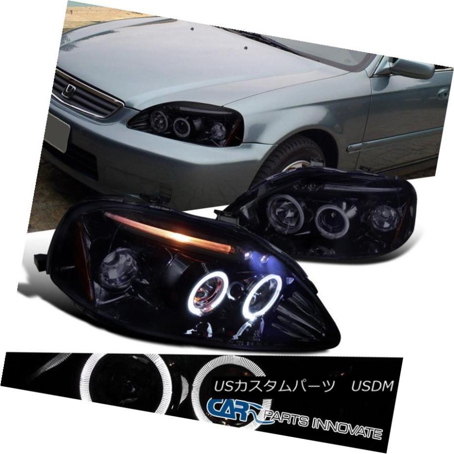ヘッドライト 99-00シビック2/3 / 4DrデュアルハローLEDプロジェクターヘッドライト用グロスブラック Glossy Black For H