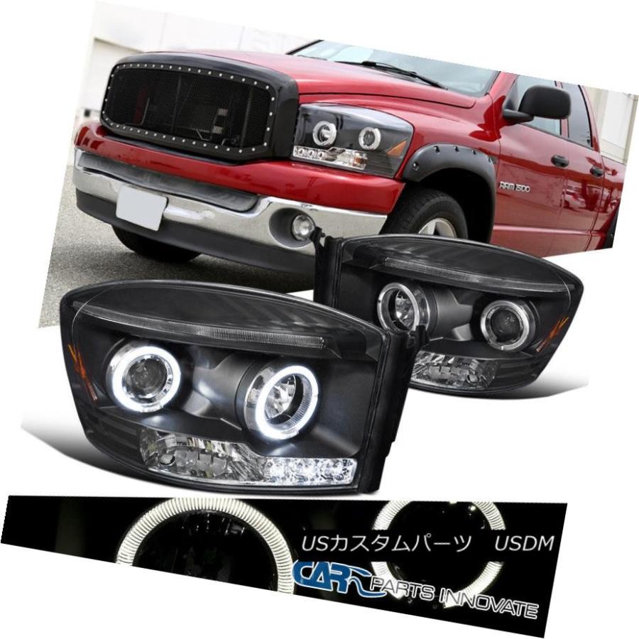 ヘッドライト 2006-2008 Dodge Ram 1500 2500 3500ブラックLEDハロープロジェクターヘッドライトヘッドランプ 2006