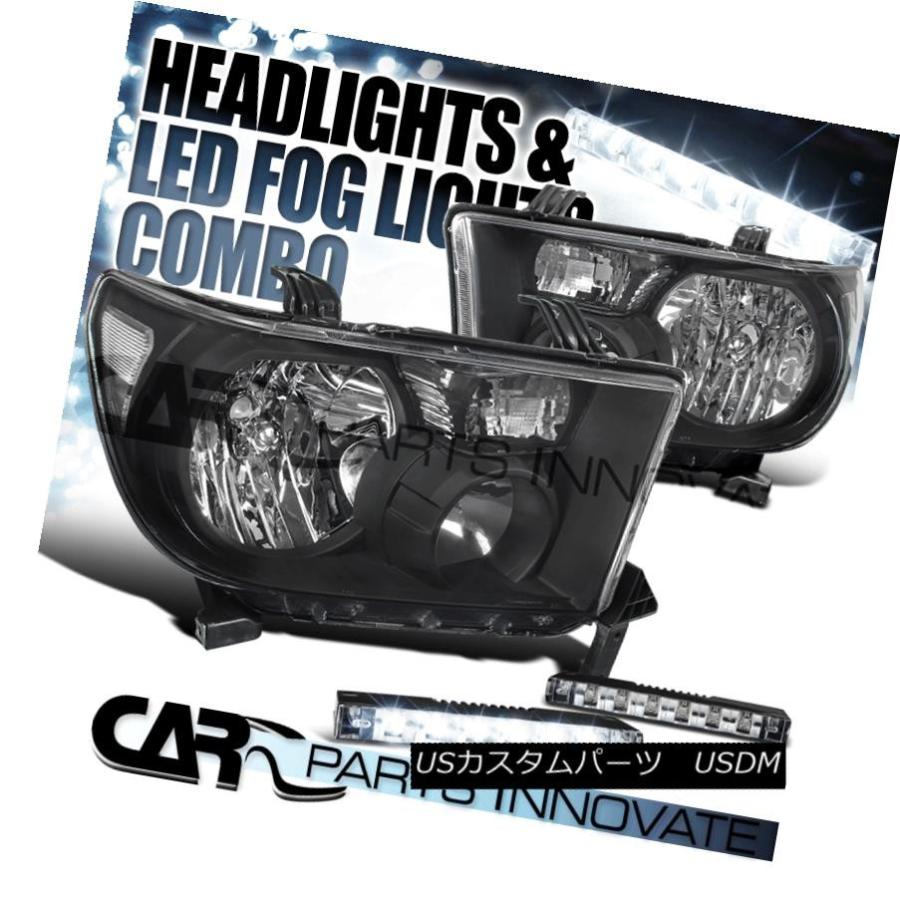 ヘッドライト トヨタ用07-13トンドラ08-14セコイアブラックヘッドライト+スリ m 6-LEDフォグランプDRL For Toyota