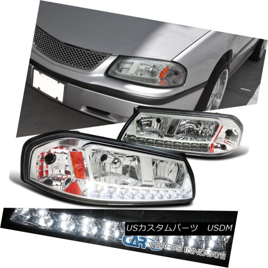 ヘッドライト 00-05シボレーインパラ交換クロームクリアLED DRLヘッドライト信号ランプペア 00-05 Chevy Impala Replac