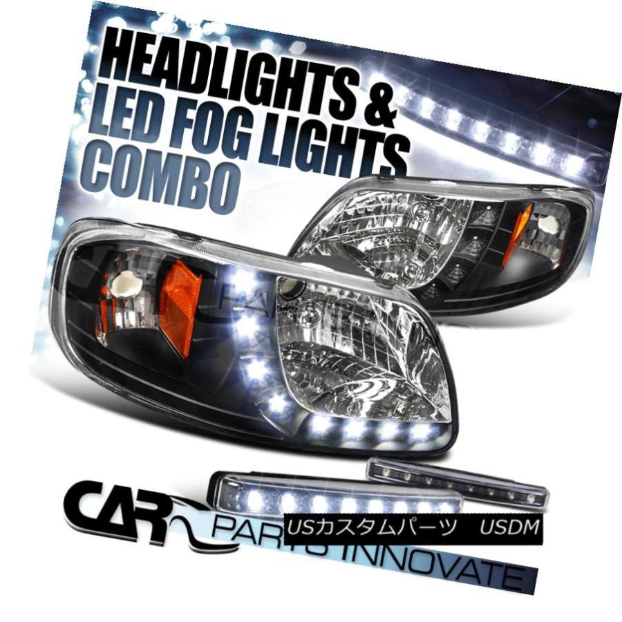 ヘッドライト 97-03フォードF150遠征黒SMD LEDストリップDRLヘッドライト+ 8-L   EDフォグランプ 97