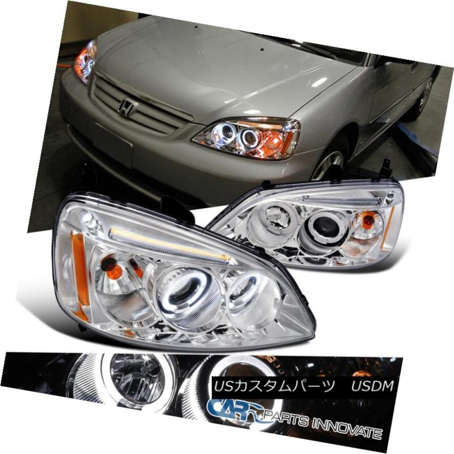 ヘッドライト フィットホンダ01-03シビック2 / 4DrクリアLEDハロープロジェクターヘッドライトランプ左右+ Fit Honda 01-03