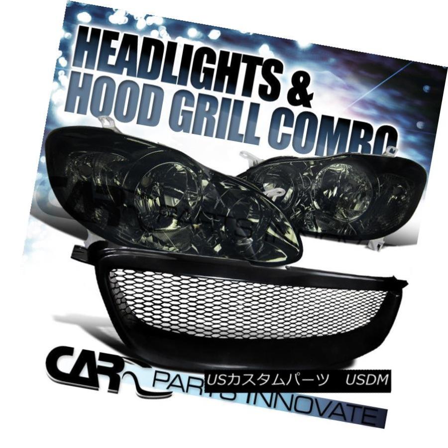 ヘッドライト 03-08トヨタカローラスモークレンズ用ヘッドライト+ ABSタイプメッシュフードグリル For 03-08 Toyota Coroll