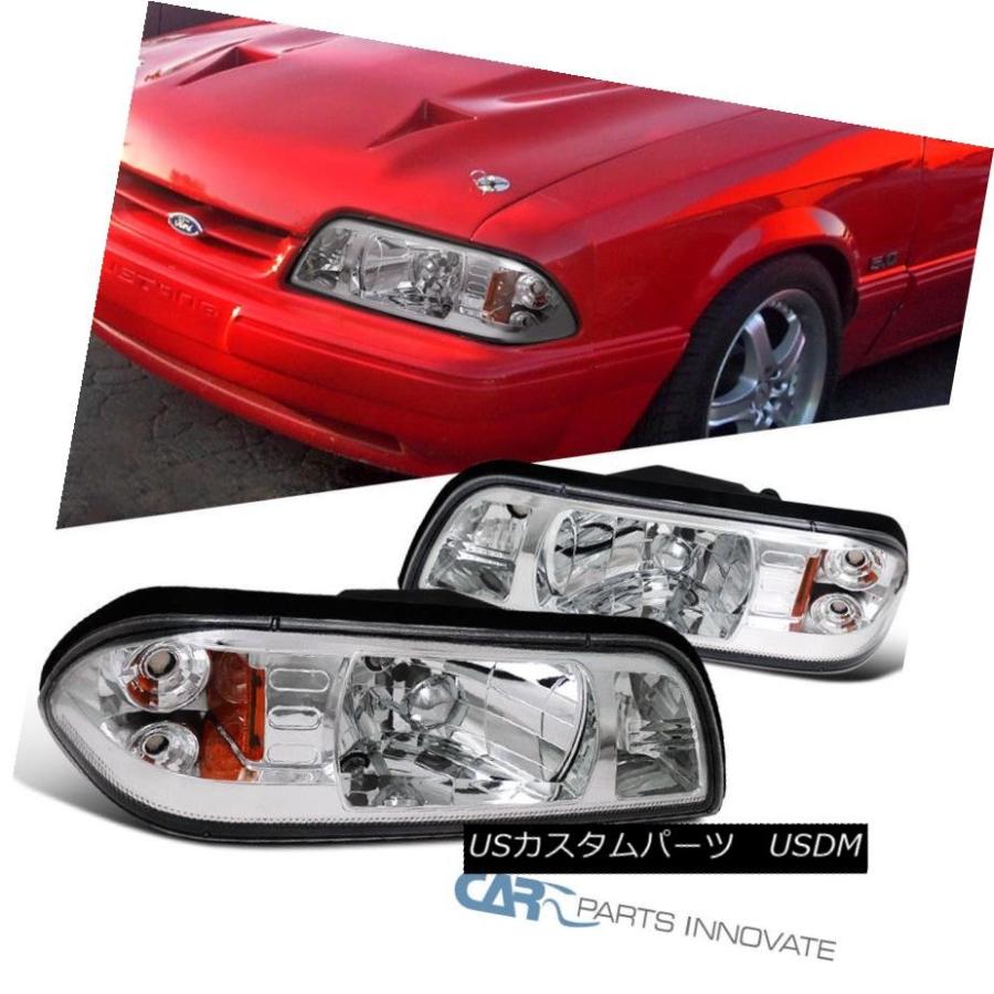 ヘッドライト フォード1987-1993ムスタング交換クロムユーロワンピーススタイルのヘッドライトランプ Ford 1987-1993 Mustang