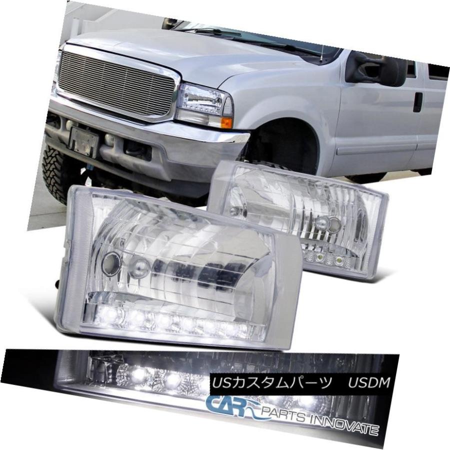 ヘッドライト フォード99-04 F250 F350 F450 F550 00-04エクスカーションクリアSMD LED DRLヘッドライトペア Fo