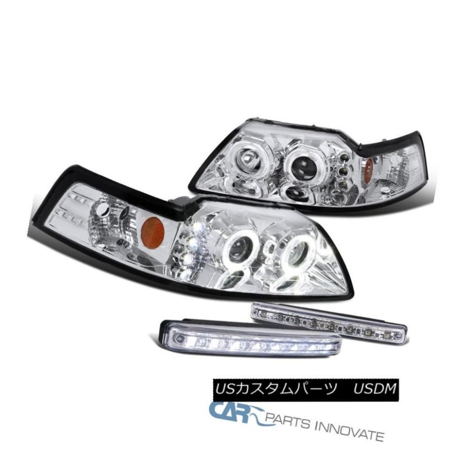 ヘッドライト フォード99-04ムスタングクリアハロープロジェクターヘッドライト+ LEDフォグライトバンパーランプ Ford 99-04 Musta