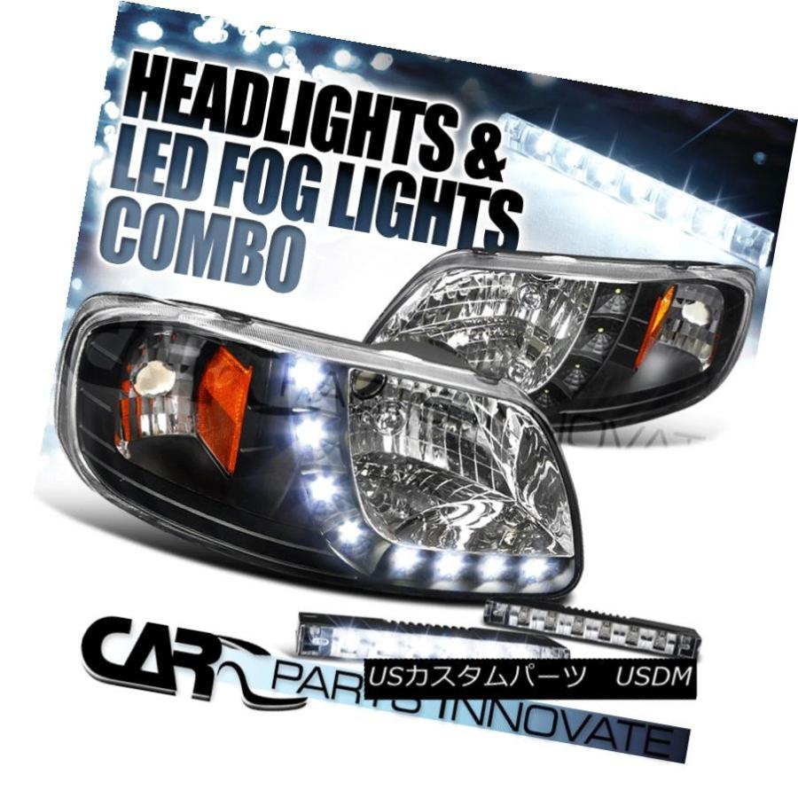 ヘッドライト 93-03フォードF150ブラックSMD LEDストライプヘッドライト+ 6-L   EDバンパーフォグランプ